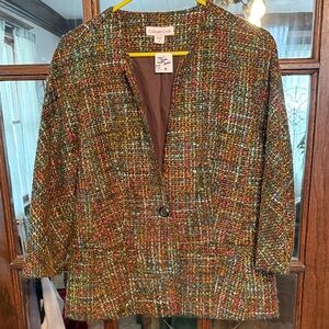 Coldwater Creek Womens Green Multi Tweed‎ Single Button Blazer Jacket Size 14